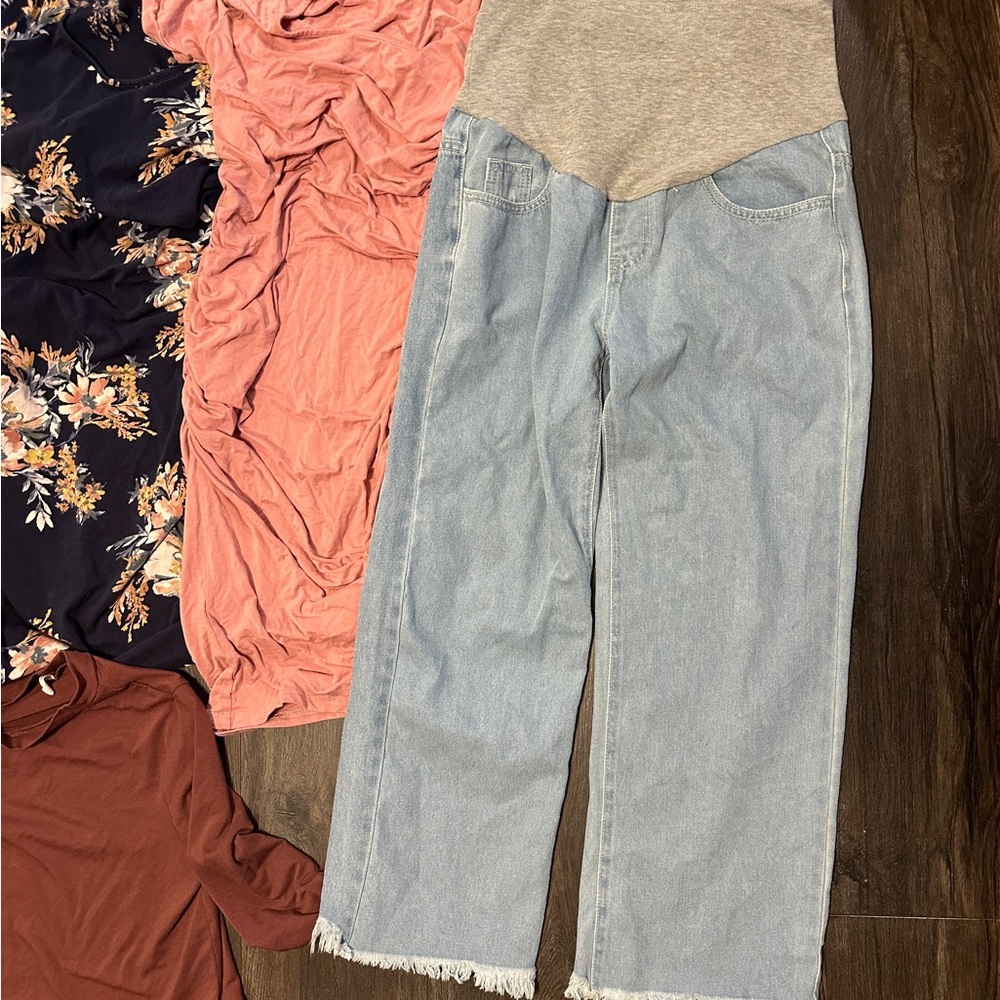 Size S, 6 pc Maternity Lot, Spring Bodycon Dresses, Wide Leg Baggy Jeans, top - Picture 4 of 4